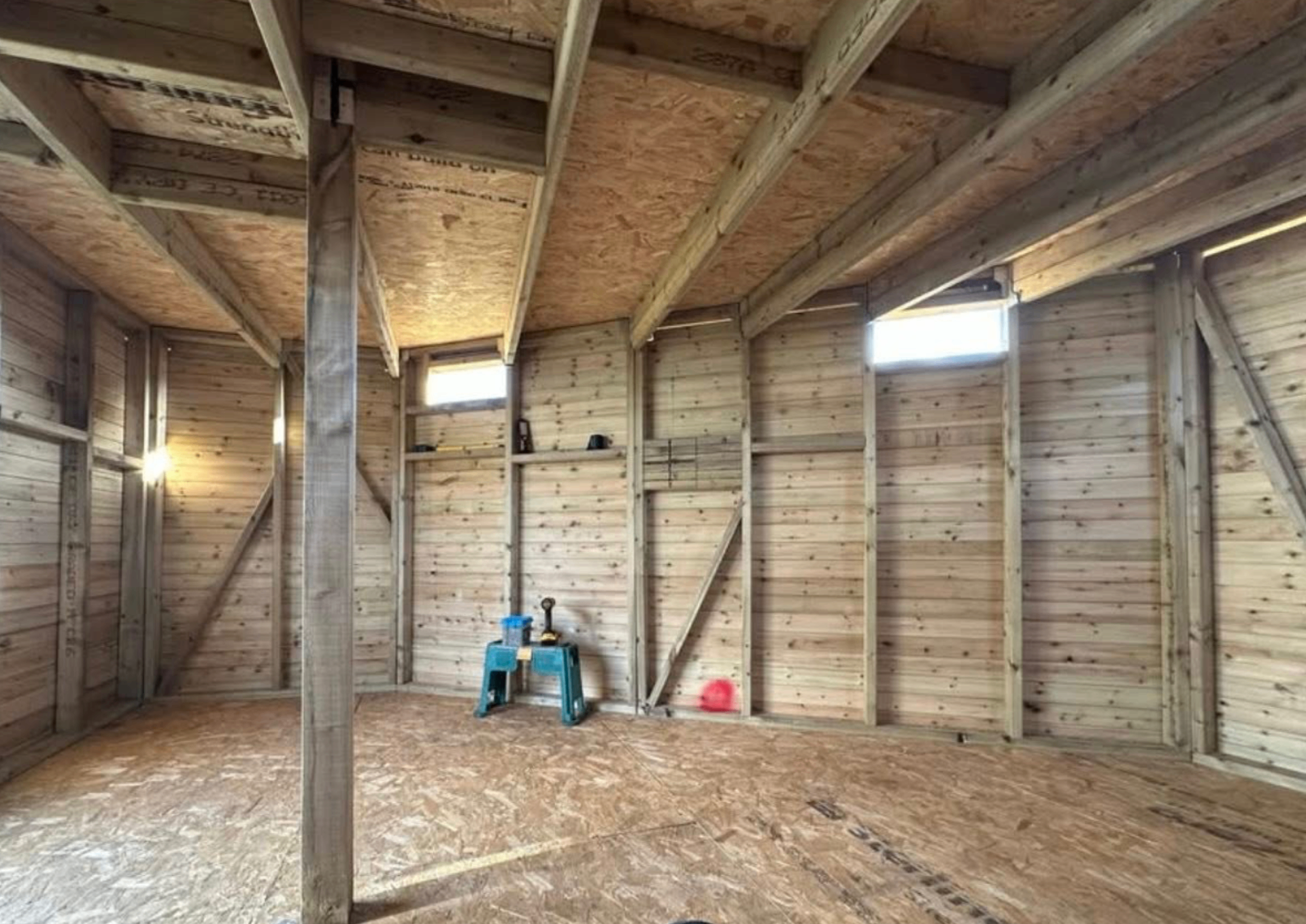 Internal timber framing of a garden building
